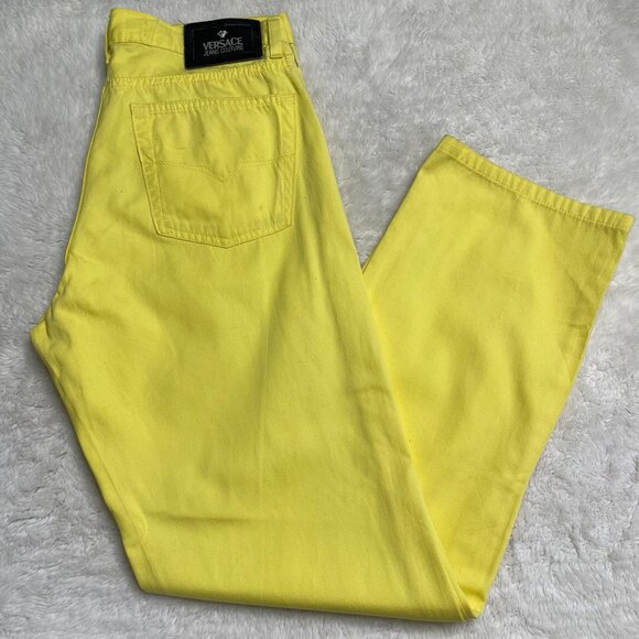 VERSACE Women's Yellow 100% Cotton High Rise Full Length Jeans Size 32/46 - Picture 2 of 16